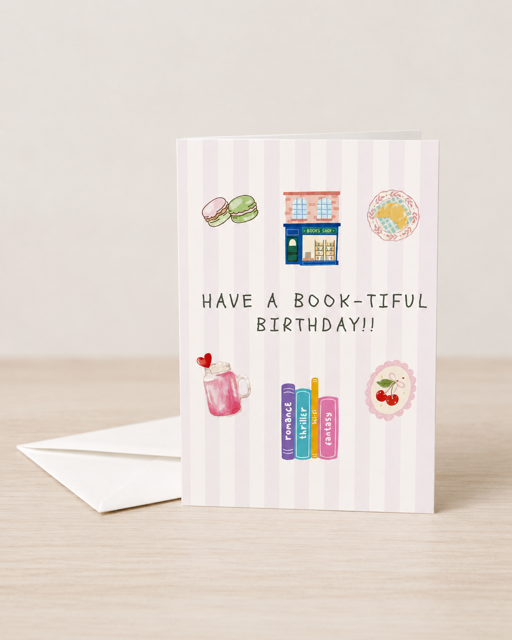 Bookish Birthday Card - Cute Greeting Card for Book Lovers - Handmade Book-Themed