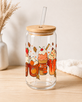 Autumn Glass Tumbler with Bamboo Lid & Straw | Fall Drinkware