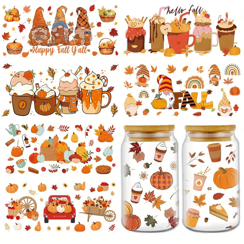 Autumn Glass Tumbler with Bamboo Lid & Straw | Fall Drinkware