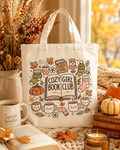 Cozy Girl Book Club Tote Bag | Fall Bookish Tote | Autumn Reader Gift | Cute Book Lover Bag | Cozy Reading Tote