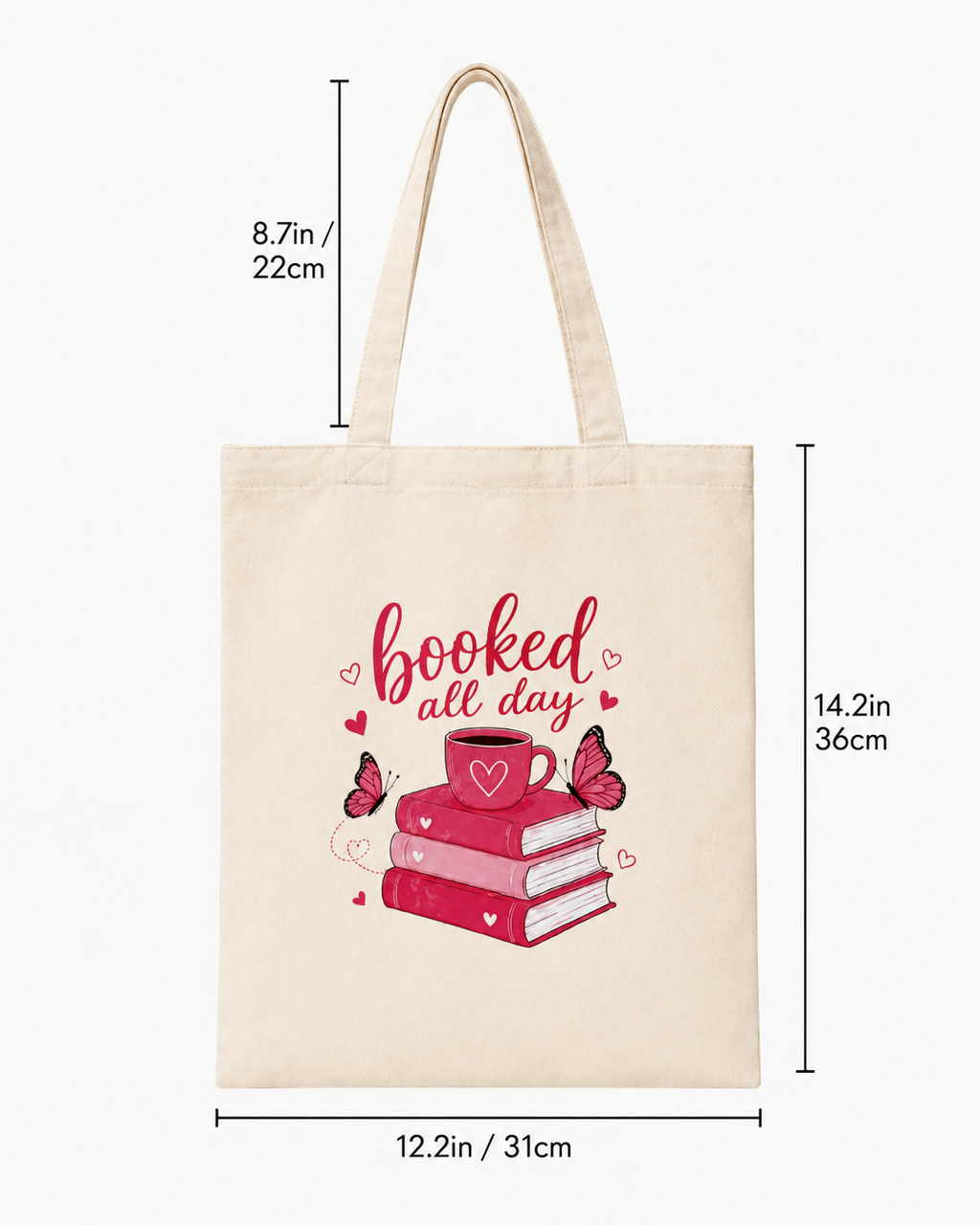 Booked All Day Tote Bag - Bookish Canvas Tote - Book Lover Gift - Pink