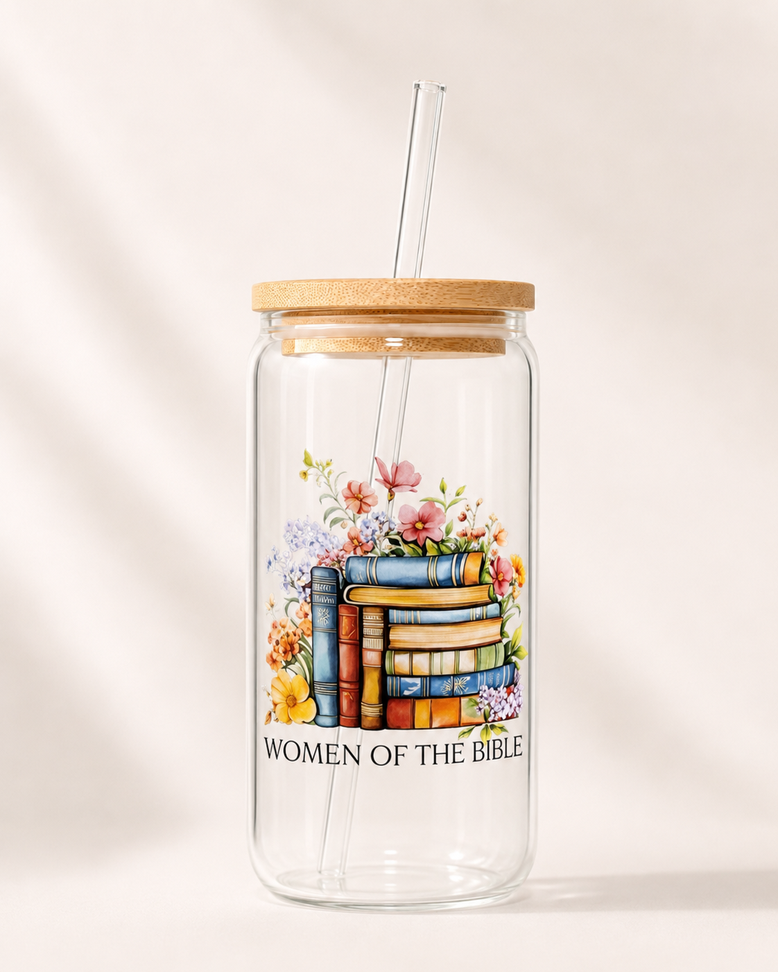 Book Lover Glass Cup – Bookish Designs with Bamboo Lid and Glass Straw (16 oz)