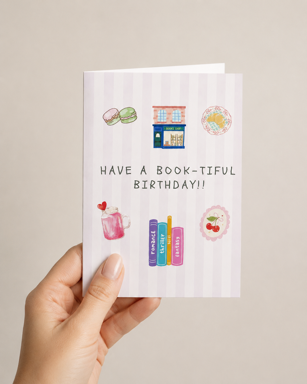 Bookish Birthday Card - Cute Greeting Card for Book Lovers - Handmade Book-Themed