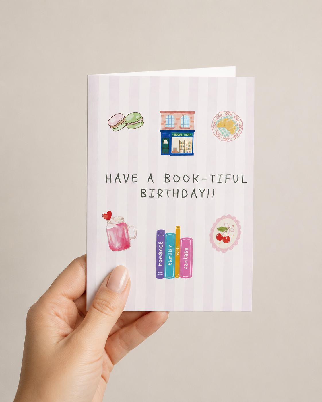 Bookish Birthday Card - Cute Greeting Card for Book Lovers - Handmade Book-Themed